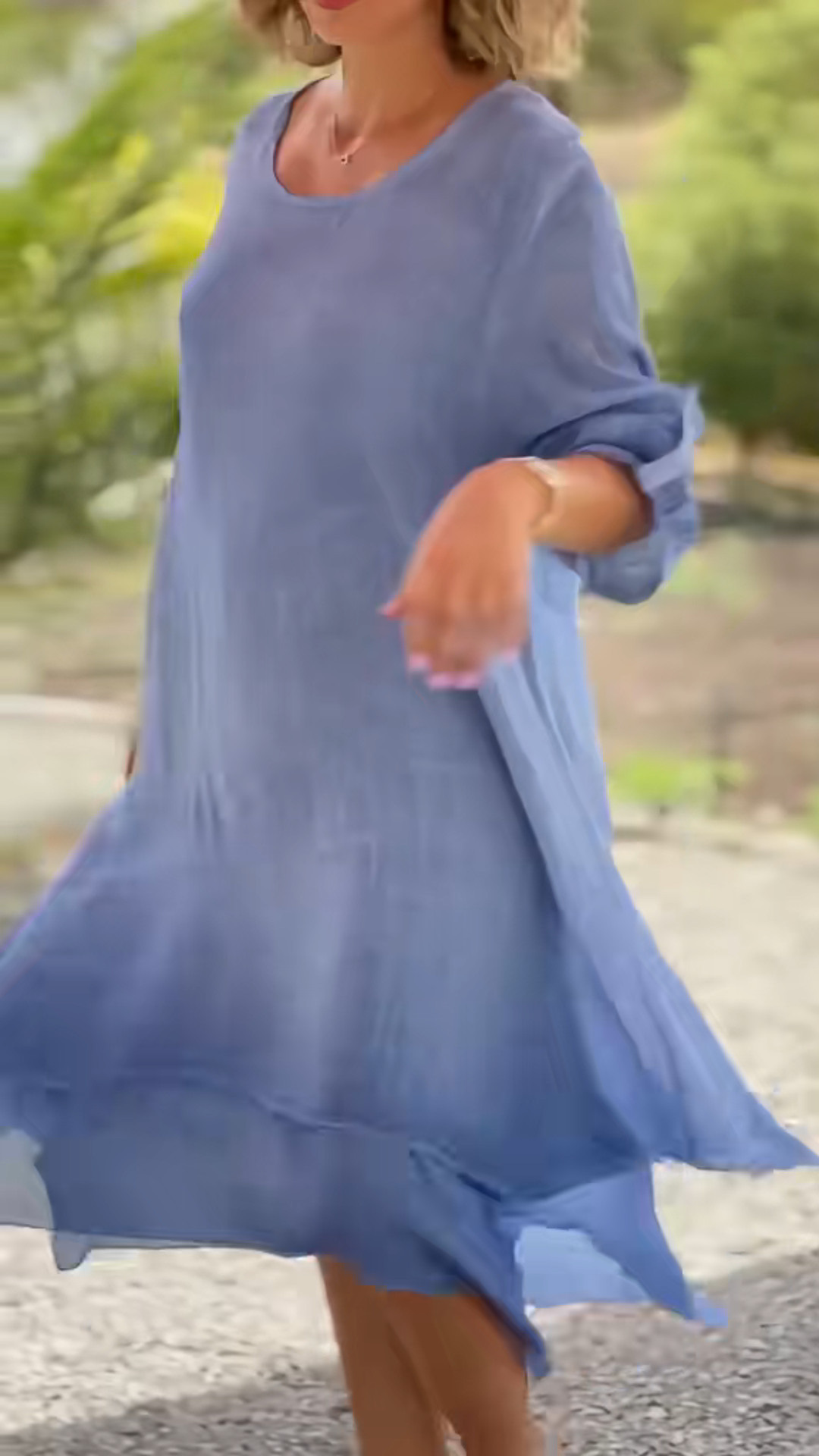 Flowy Textured Layered Hem Dress with Convertible Sleeves