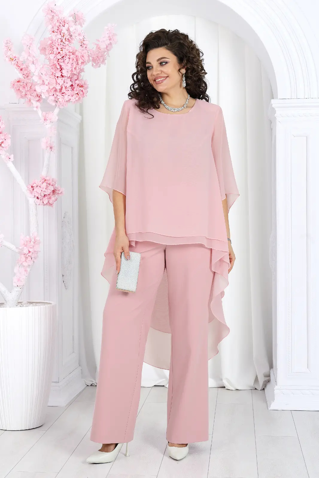 Elegant Layered Chiffon High-Low Top and Pants Set (Buy 2 Free Shipping)