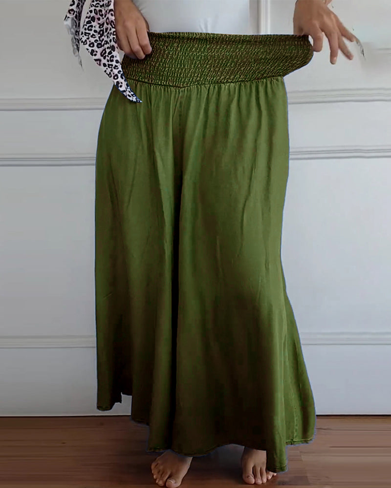 Smocked Waist Wide Leg Flowy Pants (Buy 2 Free Shipping)