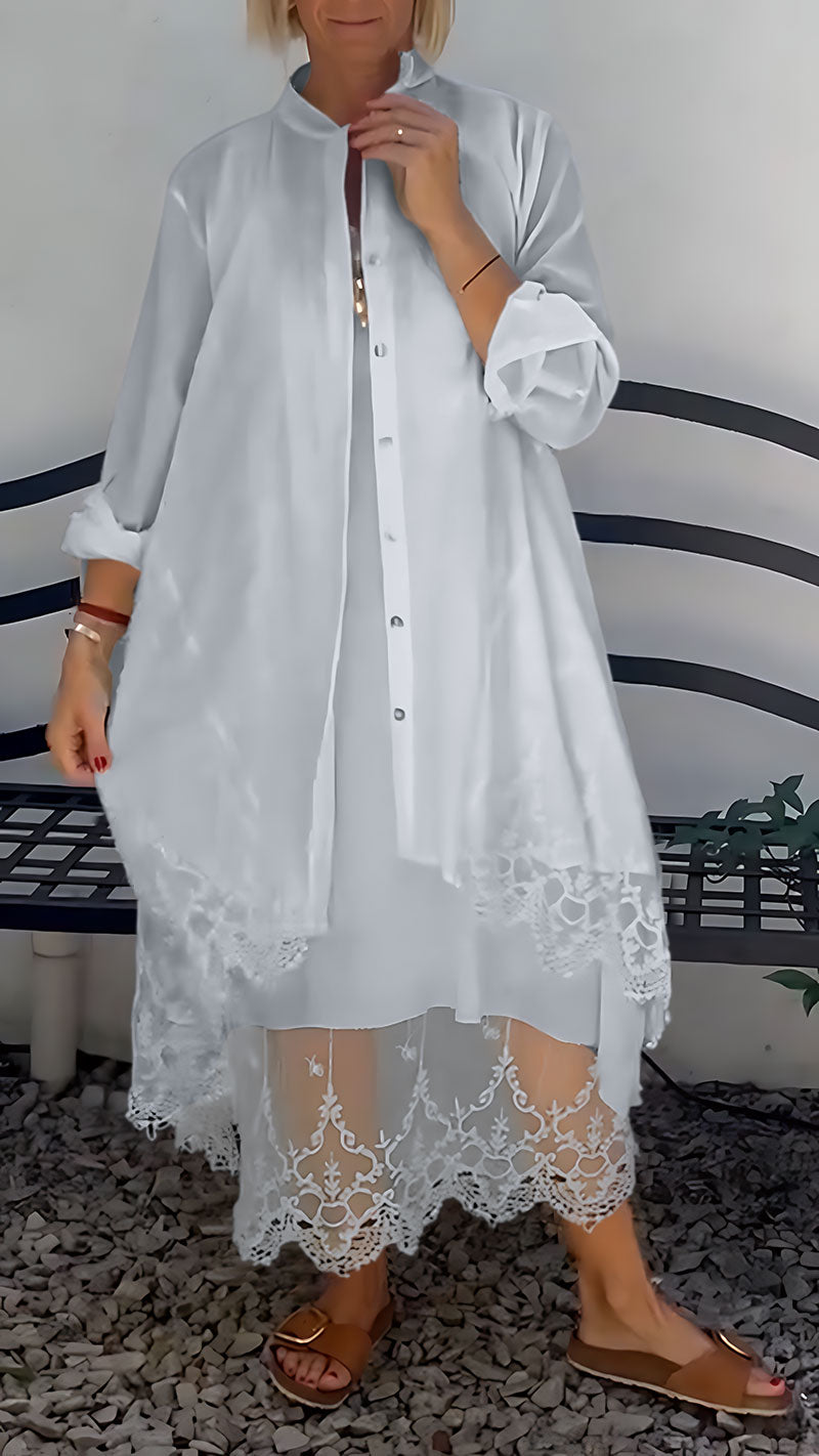 Elegant Printed Hollow Suspender Skirt & Cardigan Casual  Set (Buy 2 Free Shipping)