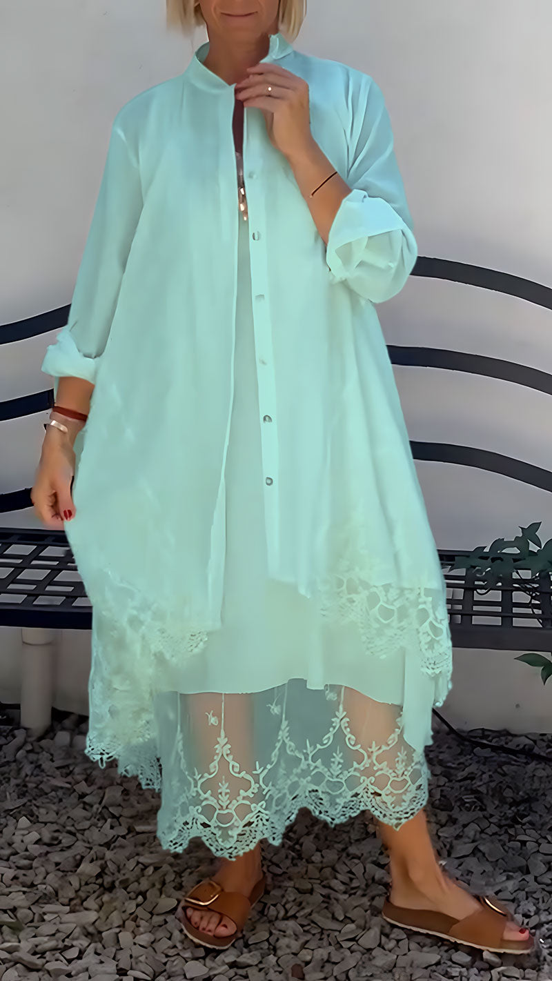 Elegant Printed Hollow Suspender Skirt & Cardigan Casual  Set (Buy 2 Free Shipping)