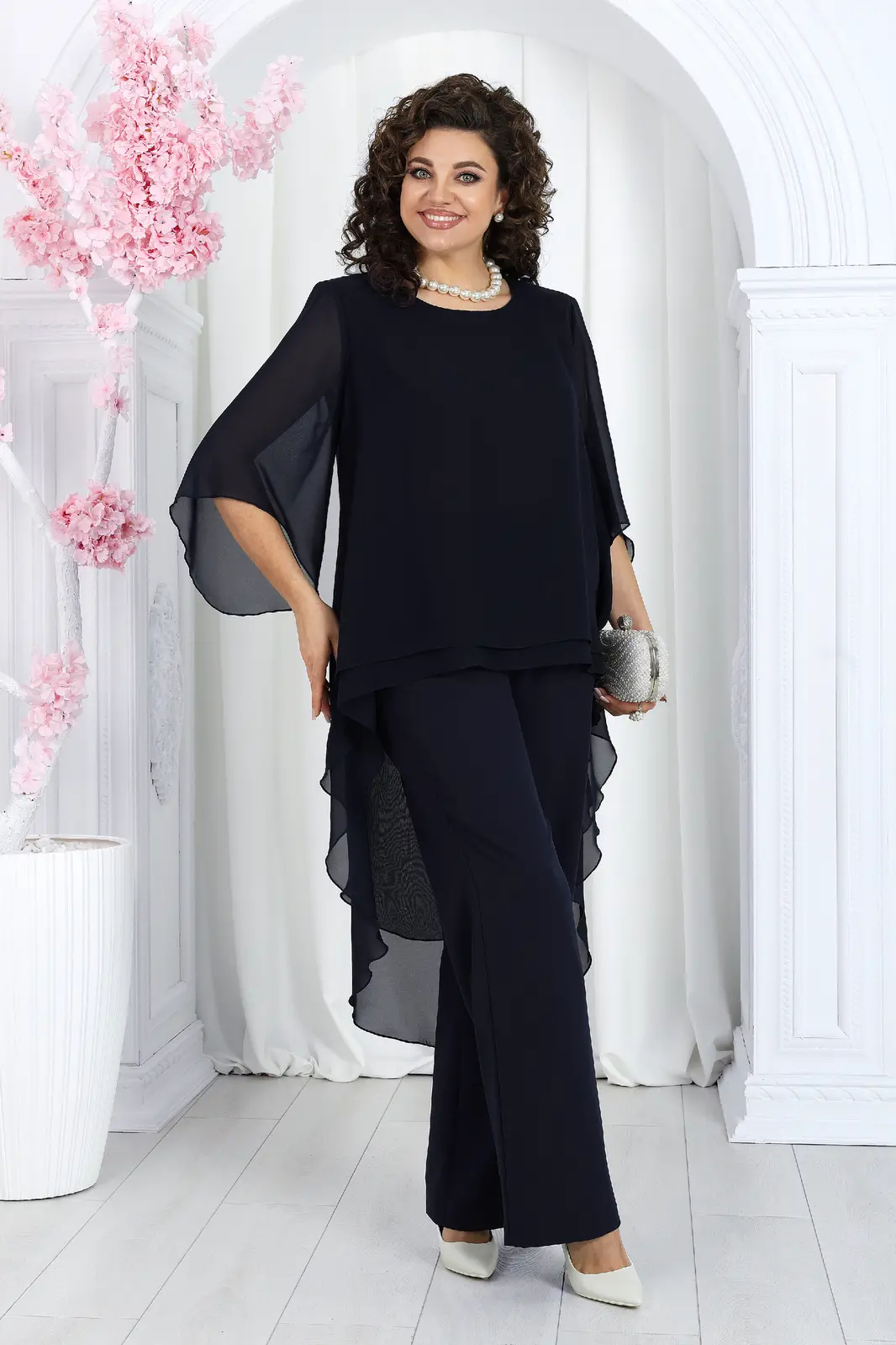 Elegant Layered Chiffon High-Low Top and Pants Set (Buy 2 Free Shipping)