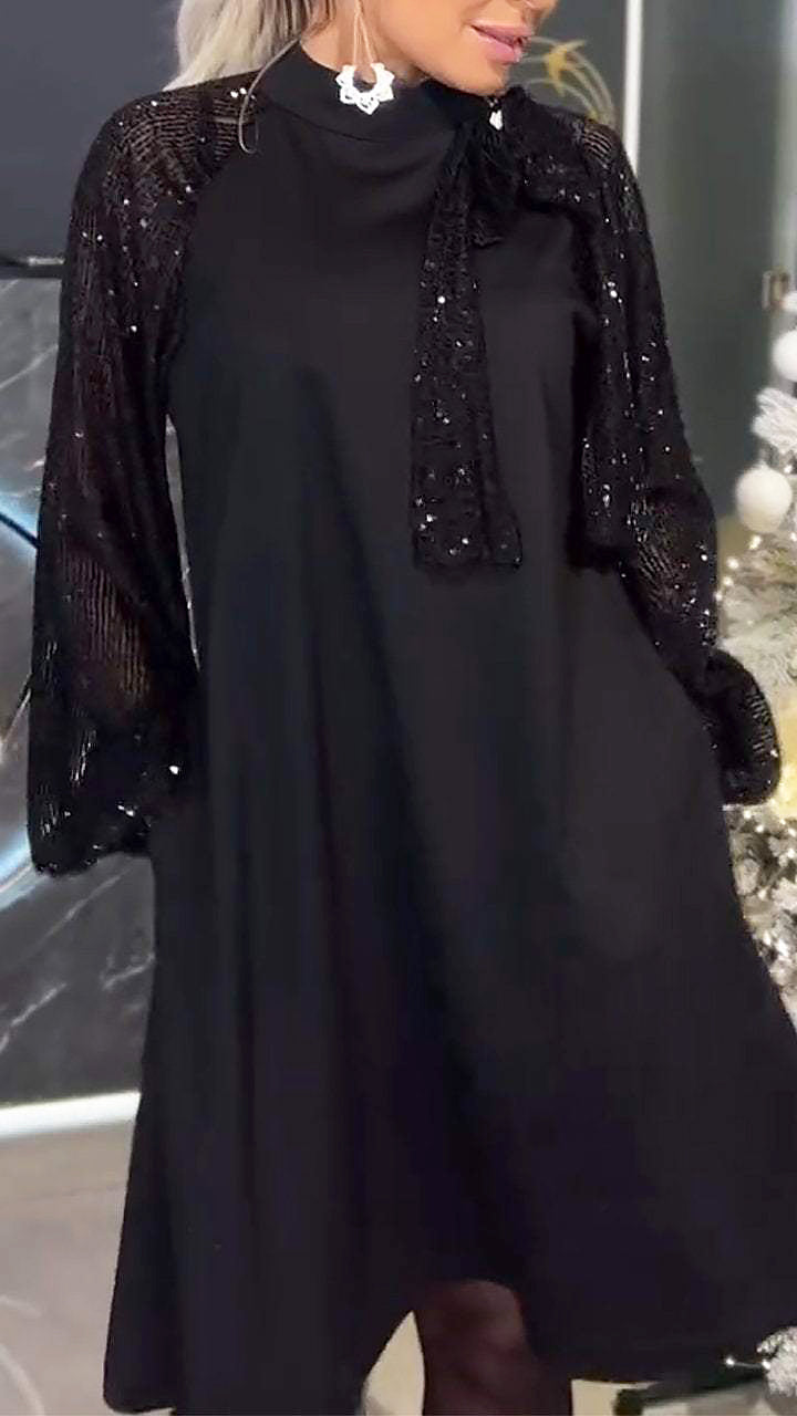 Elegant Sequin Mesh Sleeve A-Line Dress (Buy 2 Free Shipping)