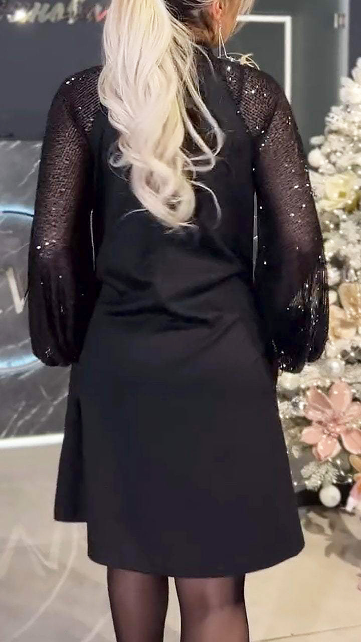 Elegant Sequin Mesh Sleeve A-Line Dress (Buy 2 Free Shipping)