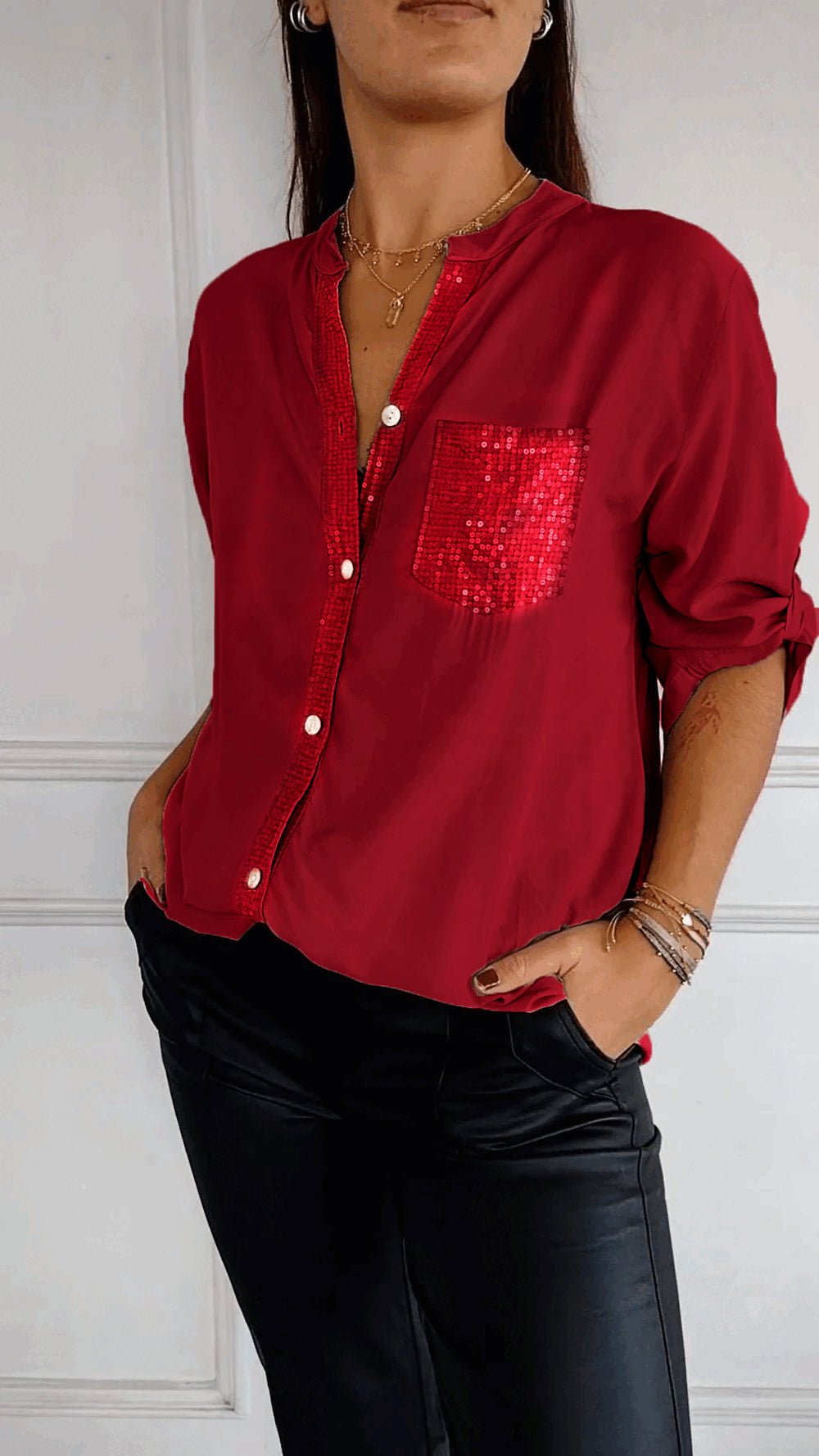 2024 HOT SALE🔥V-neck Sequin Casual Top(Buy 2 Free Shipping)