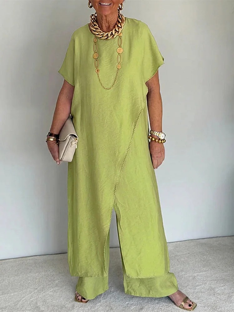 Elegant Asymmetrical Tunic & Wide-Leg Pants Set