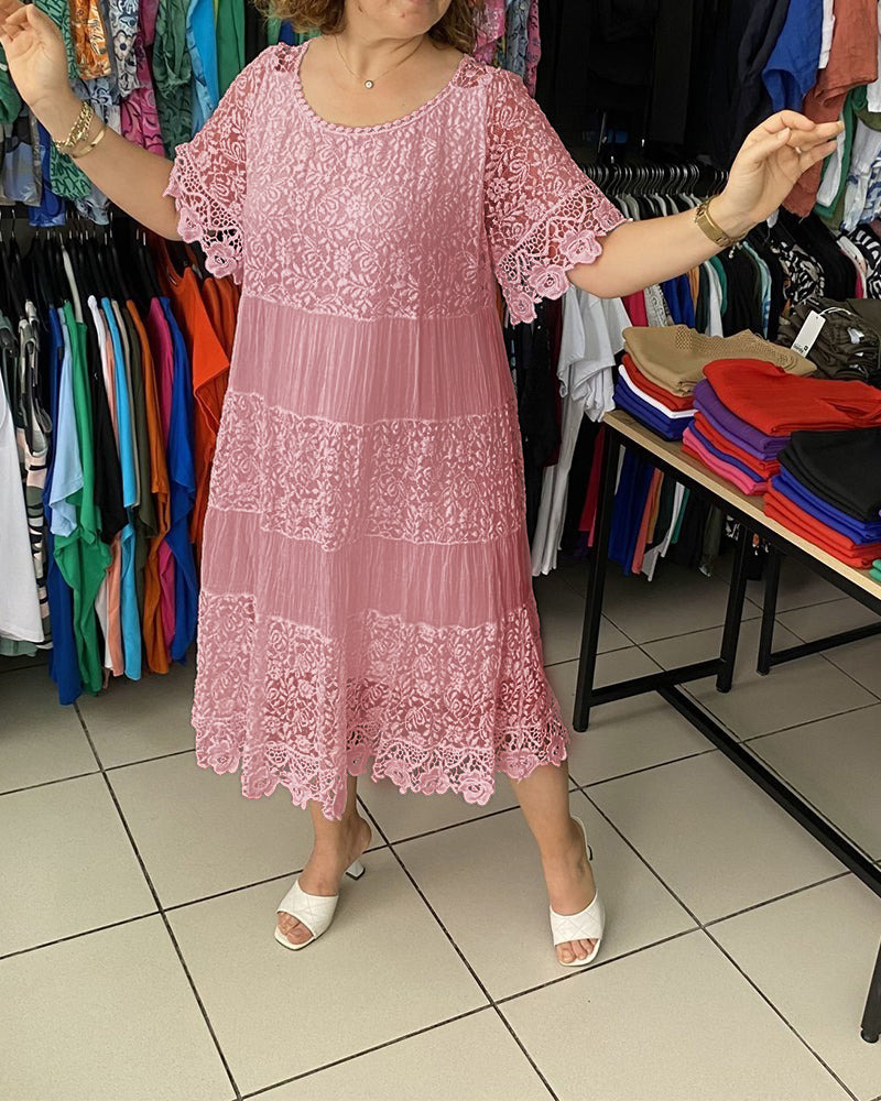 Lace Patchwork Midi Dress (Buy 2 Free Shipping)