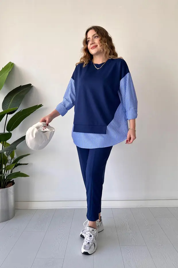 Casual Colorblock Patch Pullover and Tapered Pants Two Piece Set (Buy 2 Free Shipping)