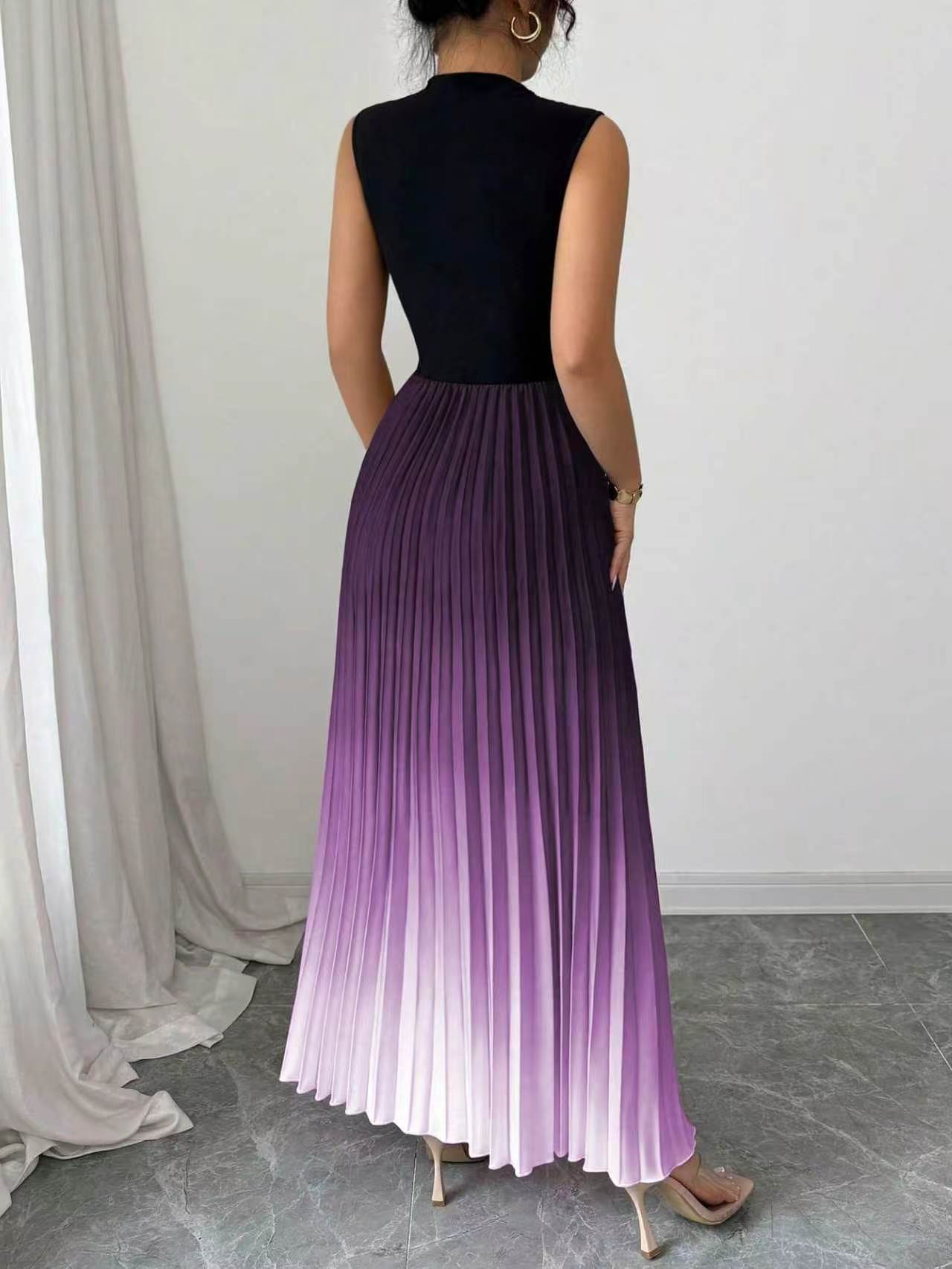 Elegant Ombre Pleated Sleeveless Maxi Dress