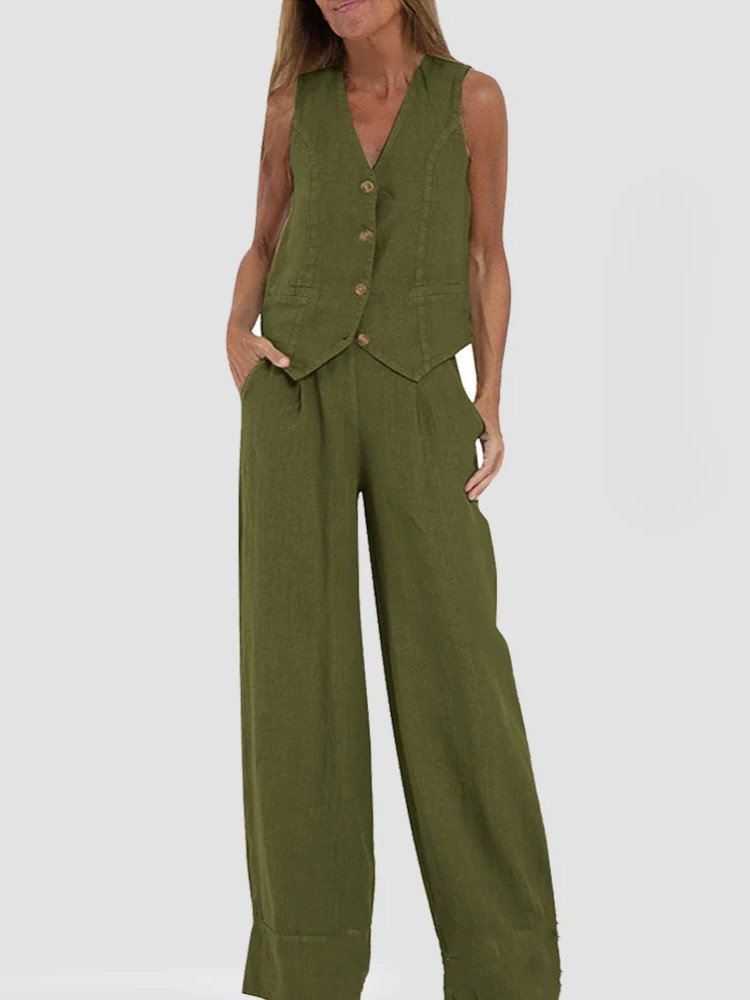 Vest & Wide-Leg Pants Two-Piece Set (Buy 2 Free Shipping)