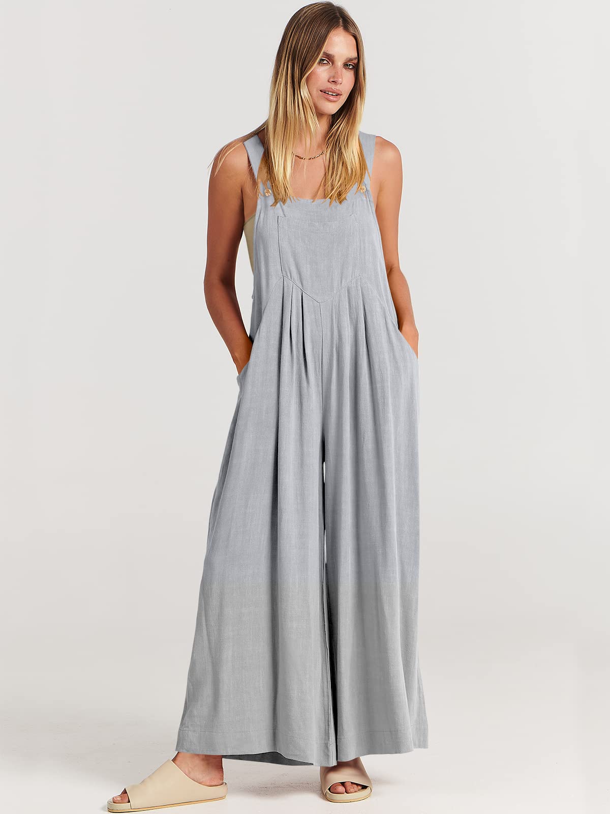 Last Day 48% OFF🔥Women's Sleeveless Wide Leg Jumpsuit with Pockets(Buy 2 Free Shipping)