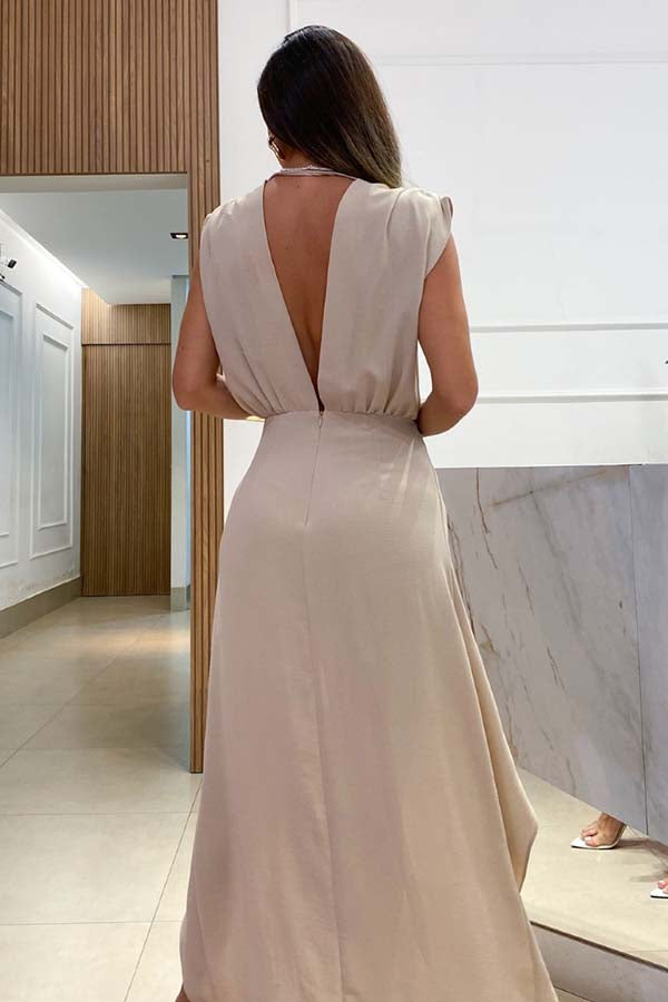 Tie-Front Plunge V-Neck High Low Maxi Dress (Buy 2 Free Shipping)