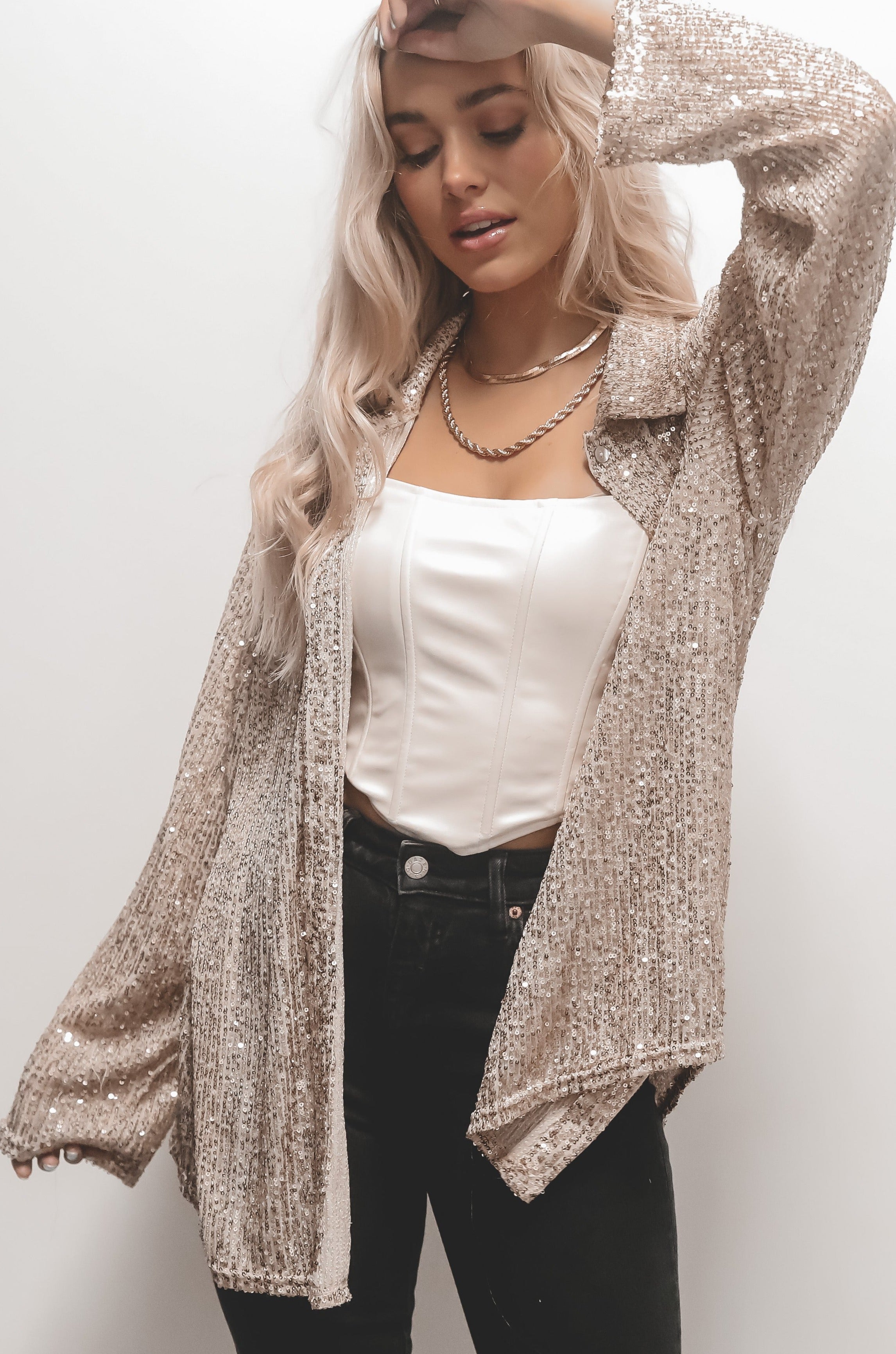 Sequin Shirt  Oversized Turndown Collar Fashion Shirt (Buy 2 Free Shipping)