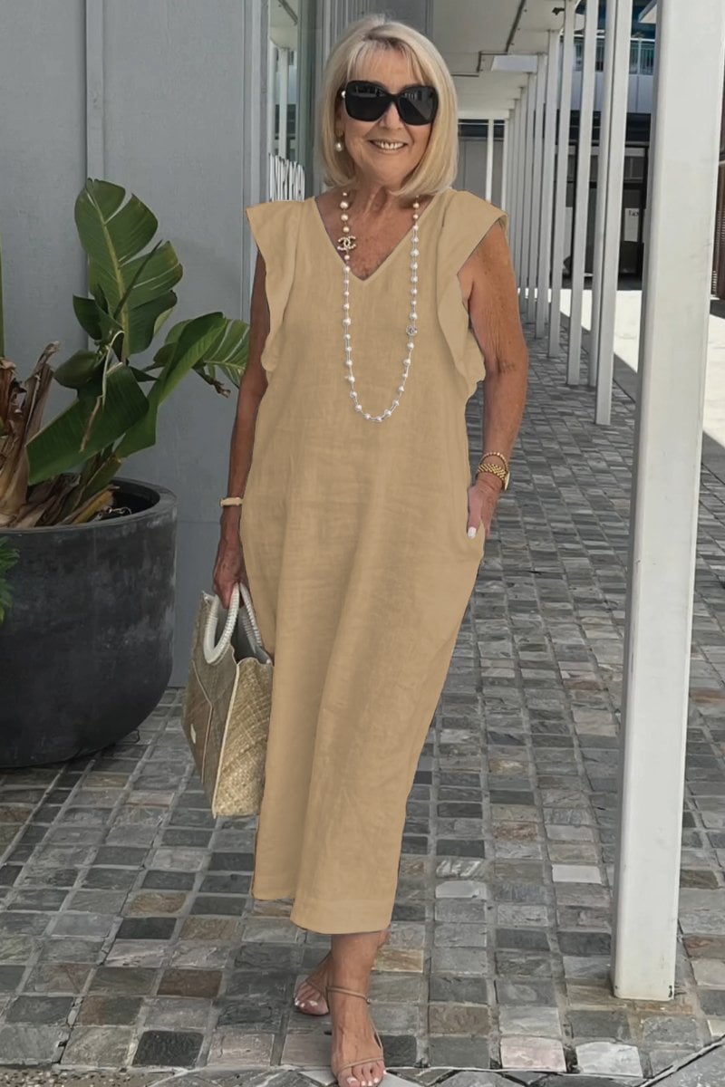 Elegant Linen Sleeveless Dress with Back Bow Detail (Buy 2 Free Shipping)