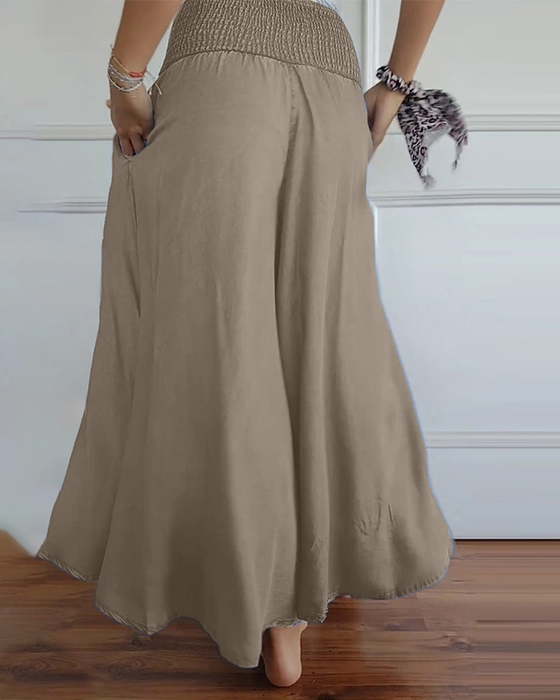 Smocked Waist Wide Leg Flowy Pants (Buy 2 Free Shipping)