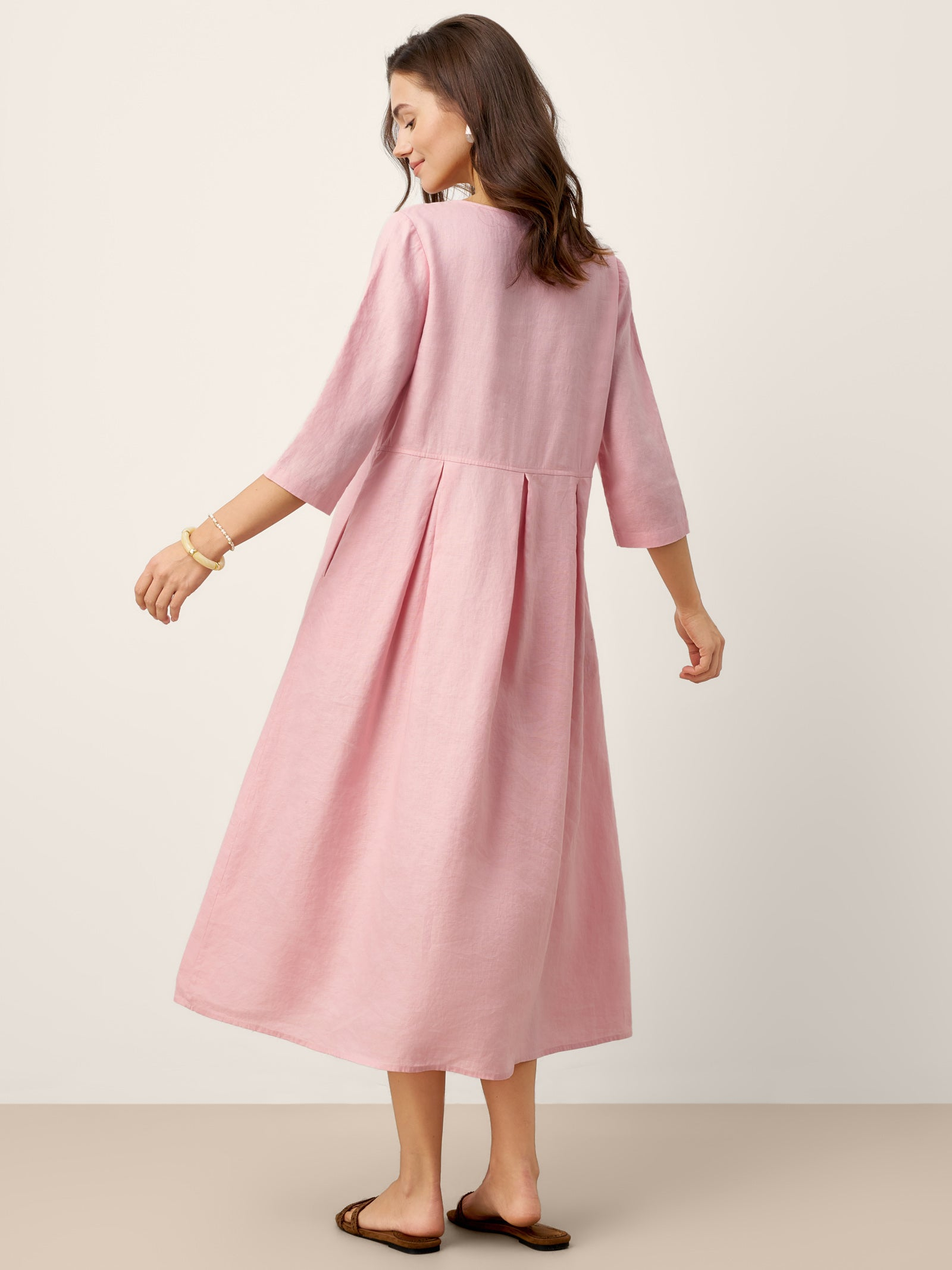 Elegant Button Detail Pleated Midi Dress (Buy 2 Free Shipping)