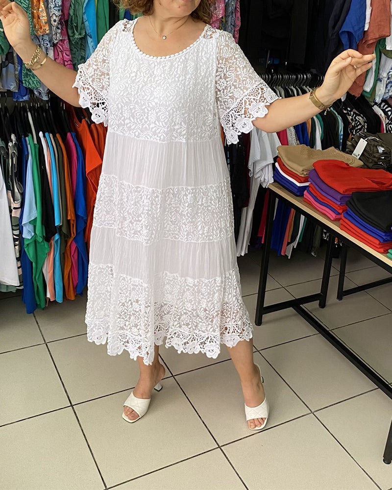 Lace Patchwork Midi Dress (Buy 2 Free Shipping)