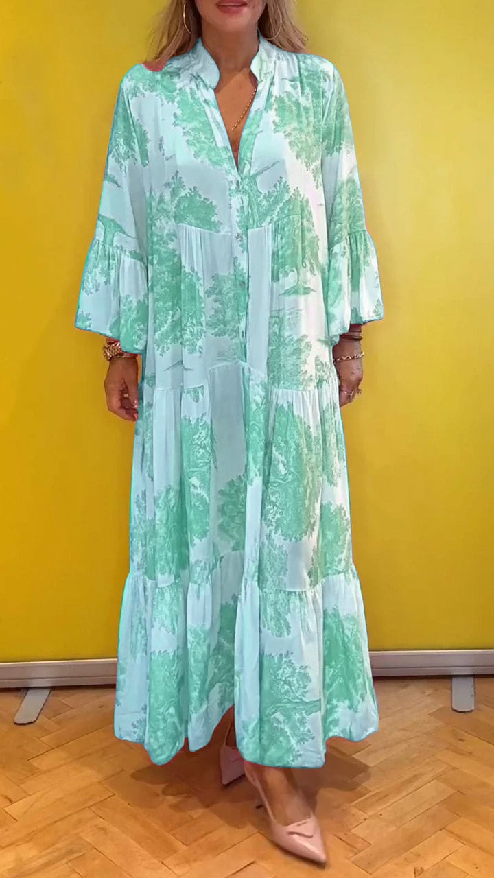 Floral Maxi Shirt Dress with Tiered Skirt (Buy 2 Free Shipping)