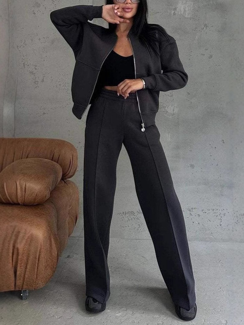Casual Zip-Up Top Wide Leg Pants Lounge Set (Buy 2 Free Shipping)