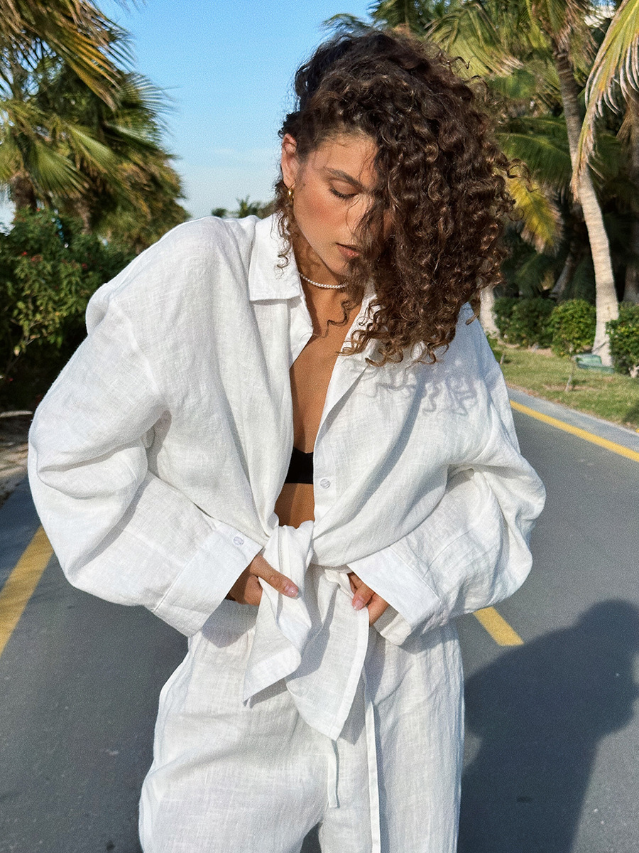 Breezy Cotton Button Shirt Wide Leg Resort Two Piece Set