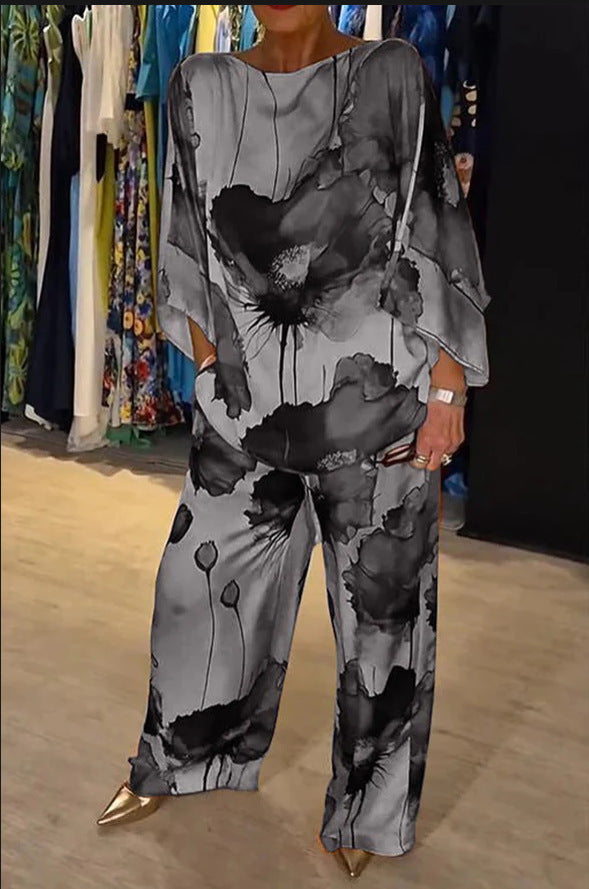 Elegant Watercolor Floral Print Loose Fit Two-Piece Set (Buy 2 Free Shipping)