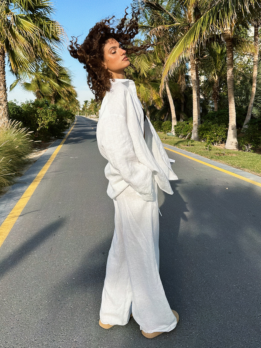 Breezy Cotton Button Shirt Wide Leg Resort Two Piece Set