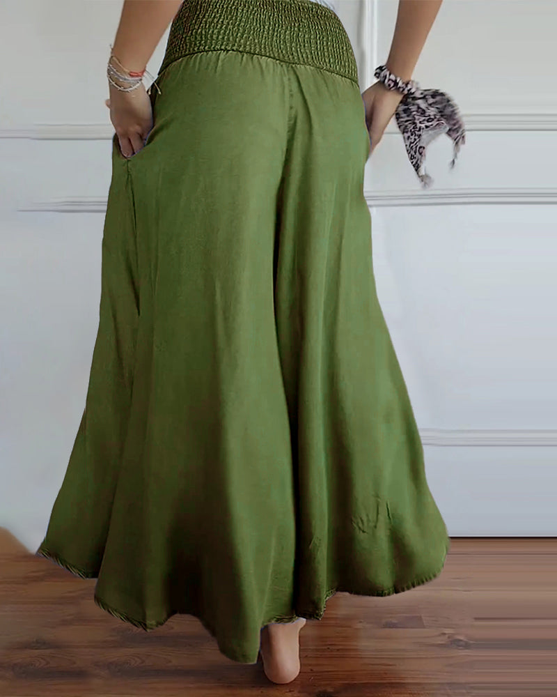 Smocked Waist Wide Leg Flowy Pants (Buy 2 Free Shipping)