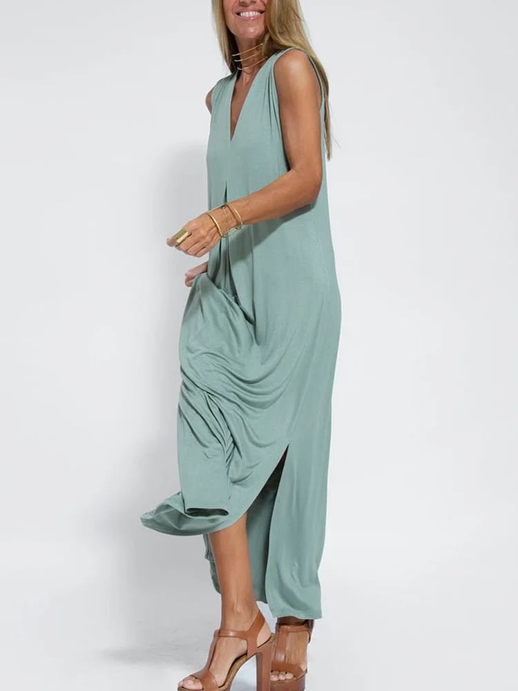 Last Day Promotion🔥Elegant Solid Color Sleeveless Maxi Dress(BUY 2 FREE SHIPPING)
