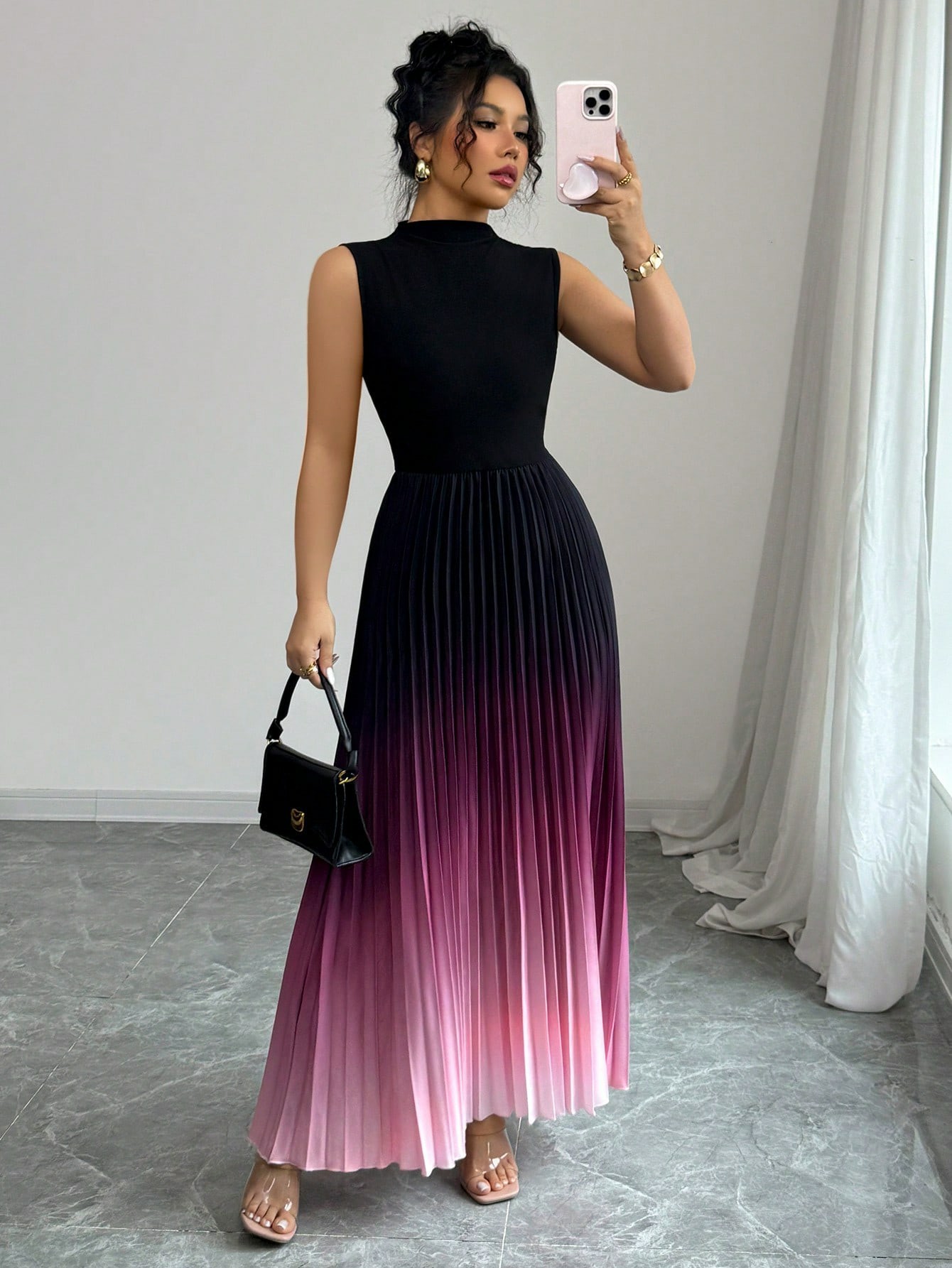 Elegant Ombre Pleated Sleeveless Maxi Dress