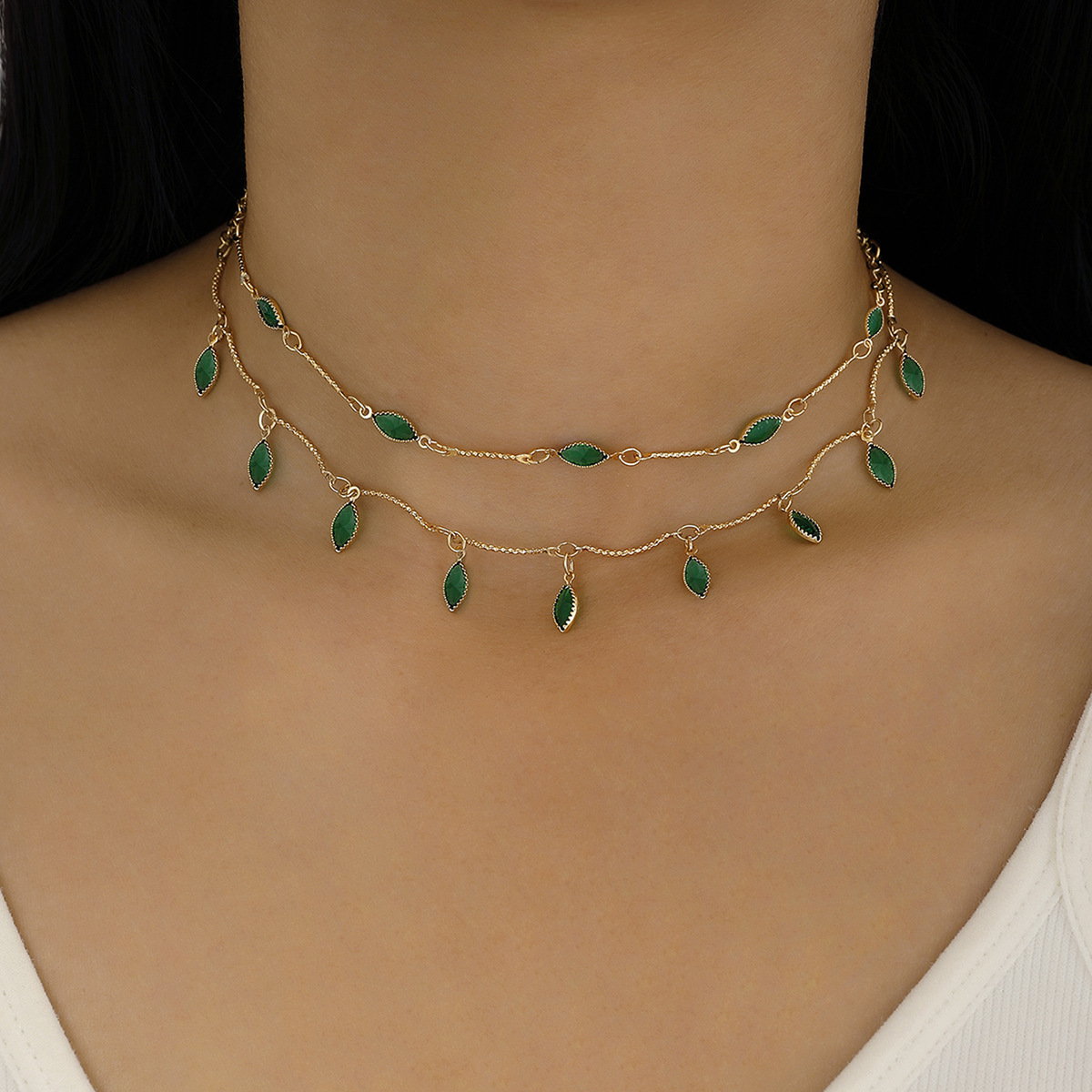 Gold Plated Water Drop Double Chain Necklace