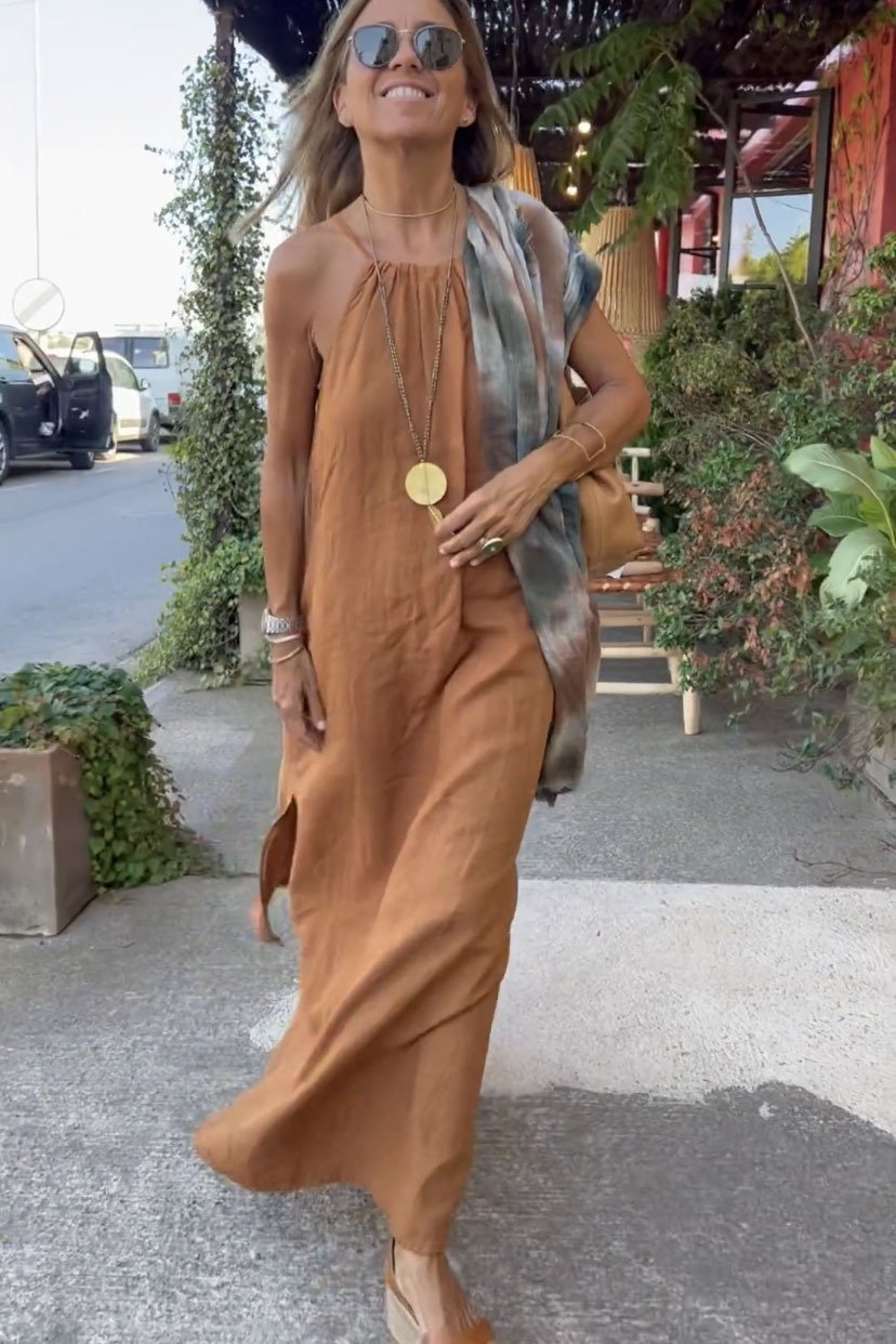 2024 Hot Sale🔥Linen Blend Halter Maxi Dress