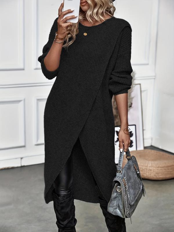 Elegant Wrap Front Hem Knit Tunic Sweater Dress (Buy 2 Free Shipping)