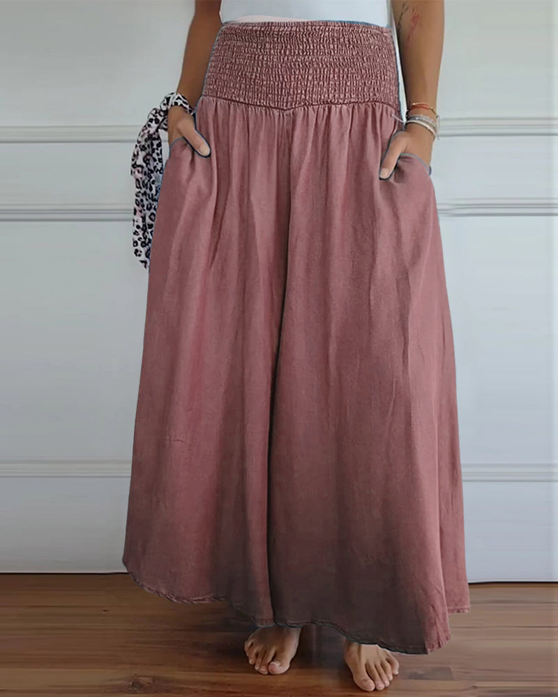 Smocked Waist Wide Leg Flowy Pants (Buy 2 Free Shipping)