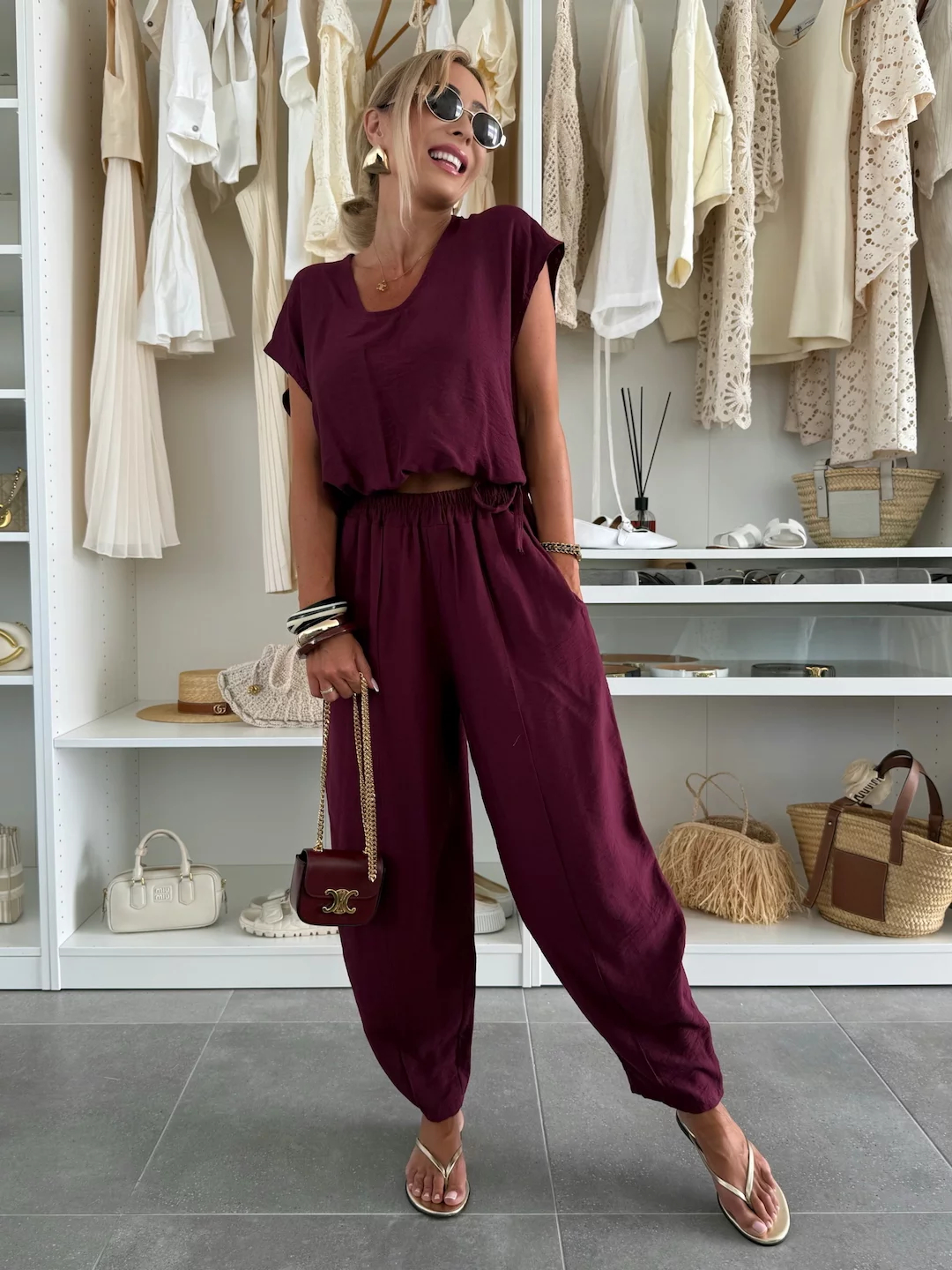 Relaxed Fit Flowy Cap Sleeve Two-Piece Set (Buy 2 Free Shipping)