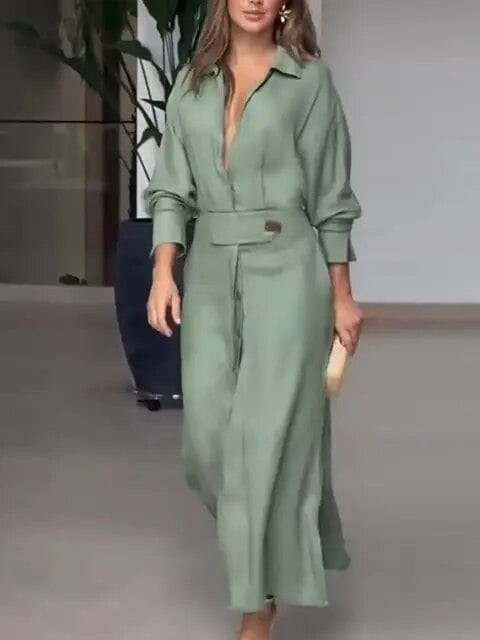 Elegant V-Neck Belted Button-Down Maxi Dress (BUY 2 FREE SHIPPING)