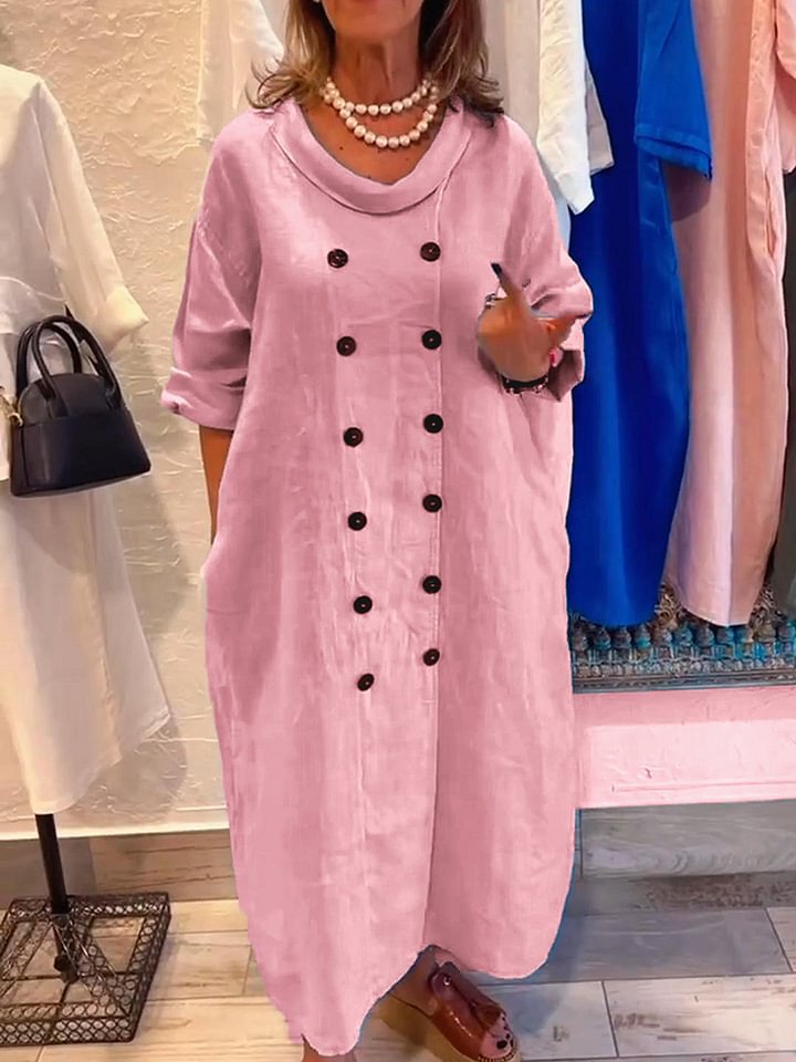 Elegant Cowl Neck Double-Breasted Button Maxi Dress