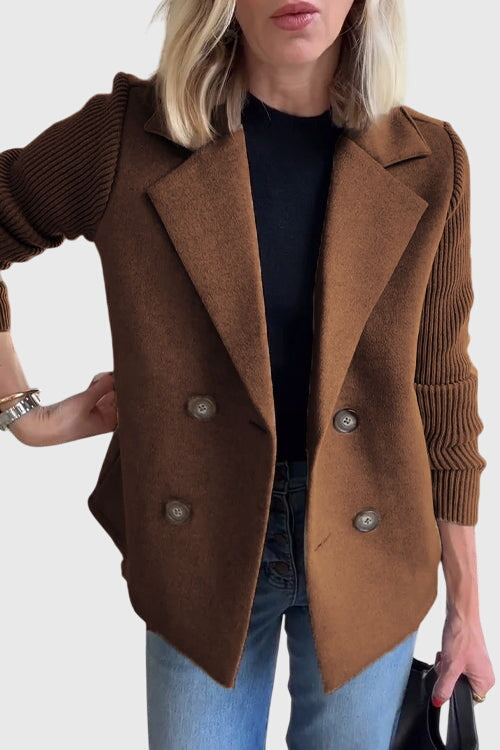 Casual Knit Sleeve Double-Breasted Blazer Jacket (Buy 2 Free Shipping)