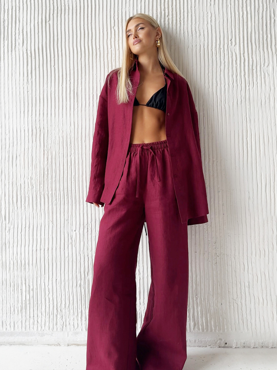 Breezy Cotton Button Shirt Wide Leg Resort Two Piece Set