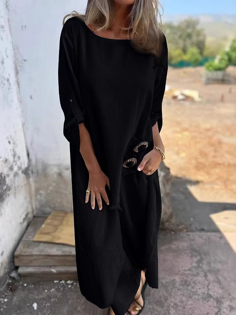 Relaxed Linen-Look Two-Piece Set with Side Drape Detail
