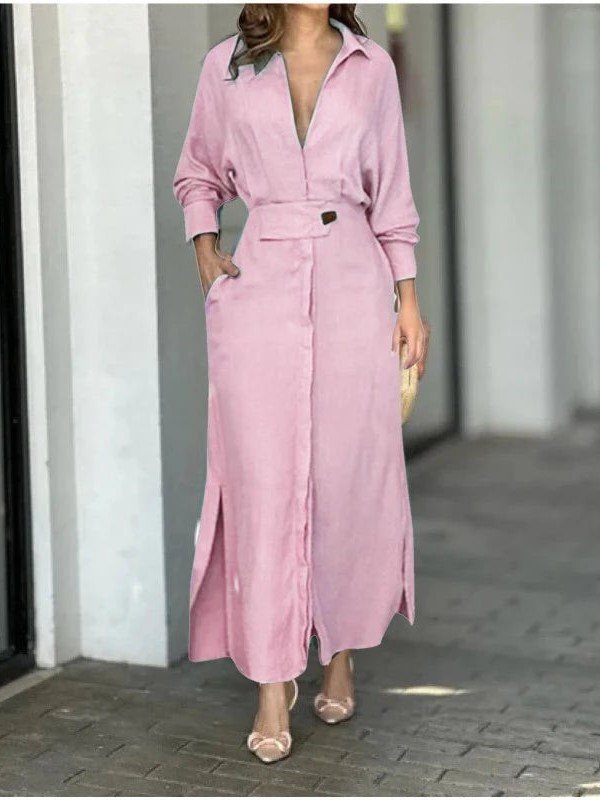 Elegant V-Neck Belted Button-Down Maxi Dress (BUY 2 FREE SHIPPING)