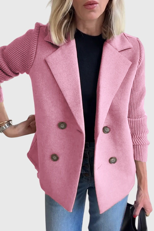 Casual Knit Sleeve Double-Breasted Blazer Jacket (Buy 2 Free Shipping)
