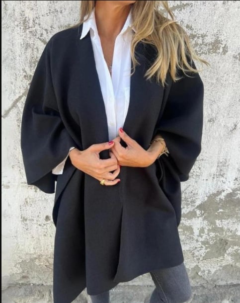 Minimalist Wool Blend Wrap Cape Coat with Inserted Front Detail (Buy 2 Free Shipping)