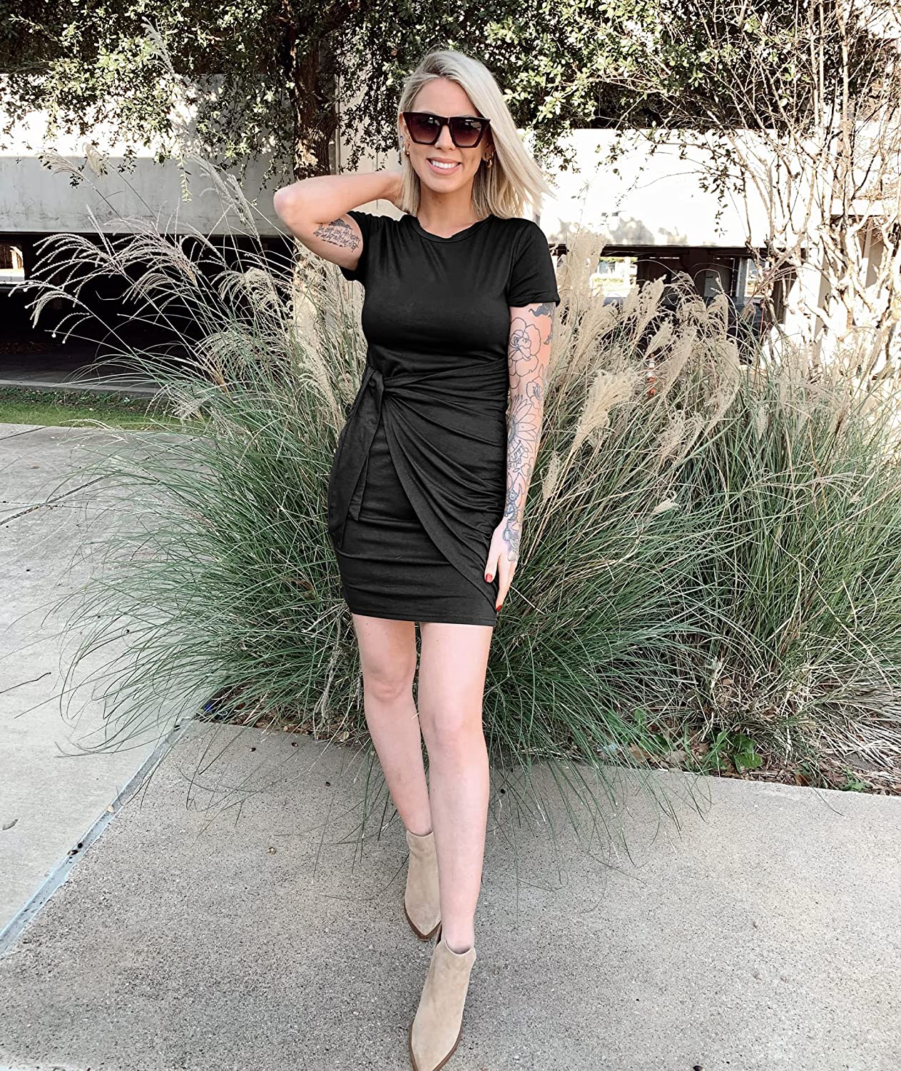 Last Day Promption🔥Casual Short Sleeve Ruched Tank T Shirt Dress❤️Buy 2 Free Shipping