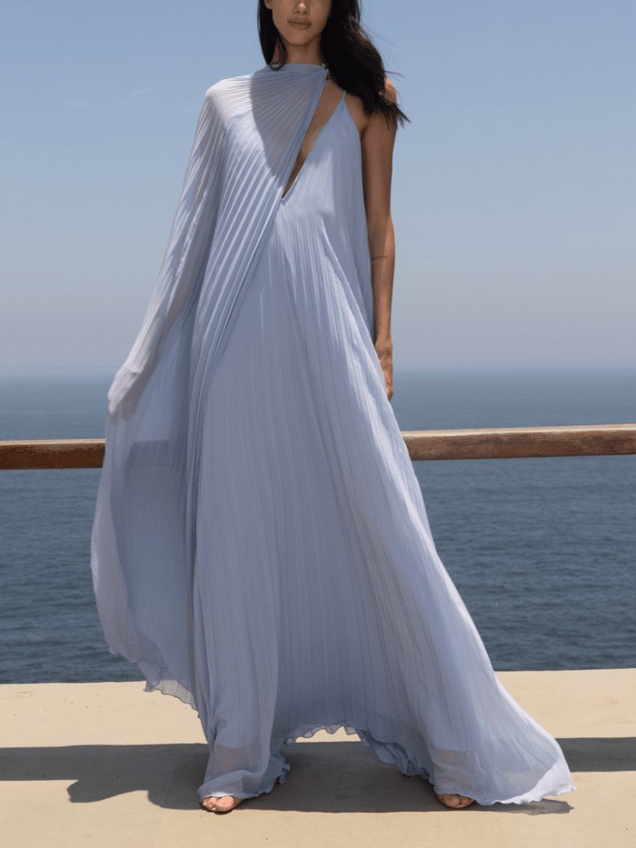 Elegant V-neck Pleated Flowy Maxi Dress (Buy 2 Free Shipping)