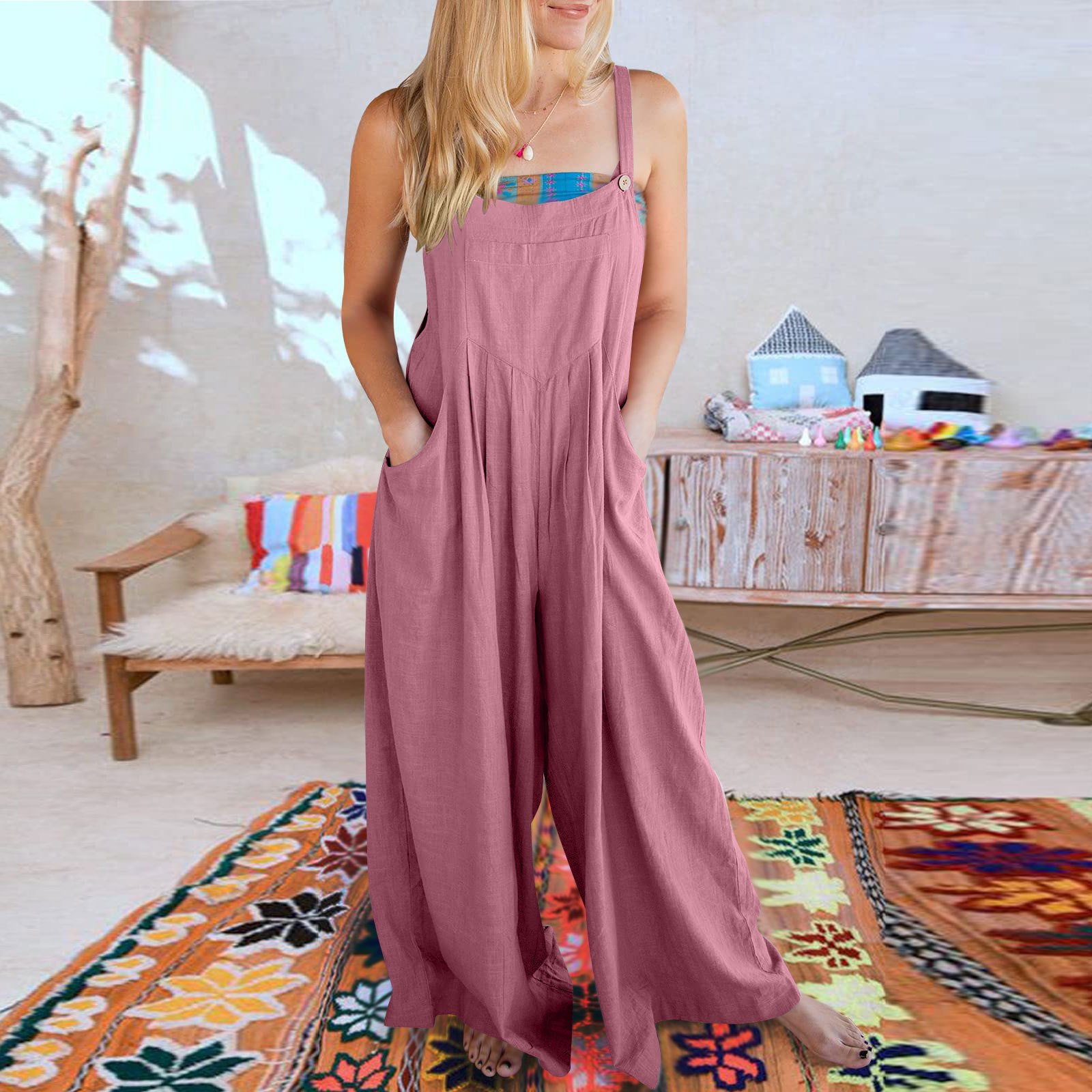 Last Day 48% OFF🔥Women's Sleeveless Wide Leg Jumpsuit with Pockets(Buy 2 Free Shipping)