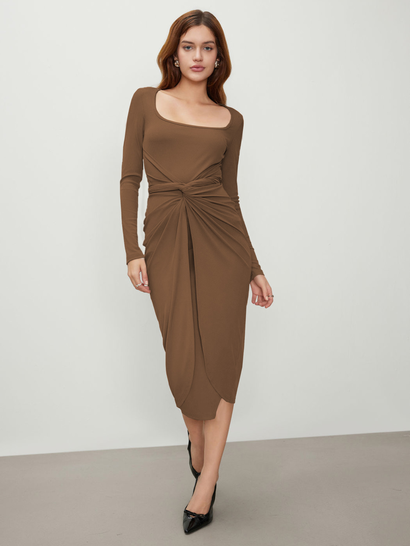 Twist Front Ribbed Wrap Dress Wear 2 Ways (Buy 2 Free Shipping)
