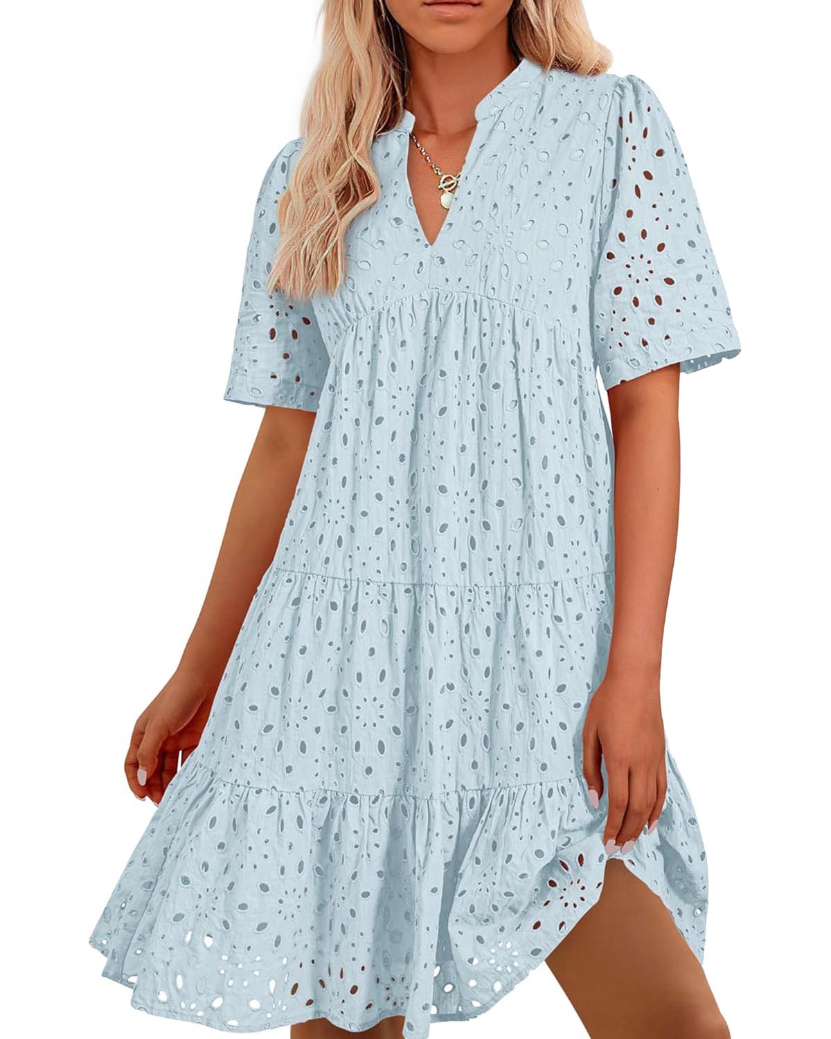 Elegant V Neck Eyelet Lace Dress (Buy 2 Free Shipping)