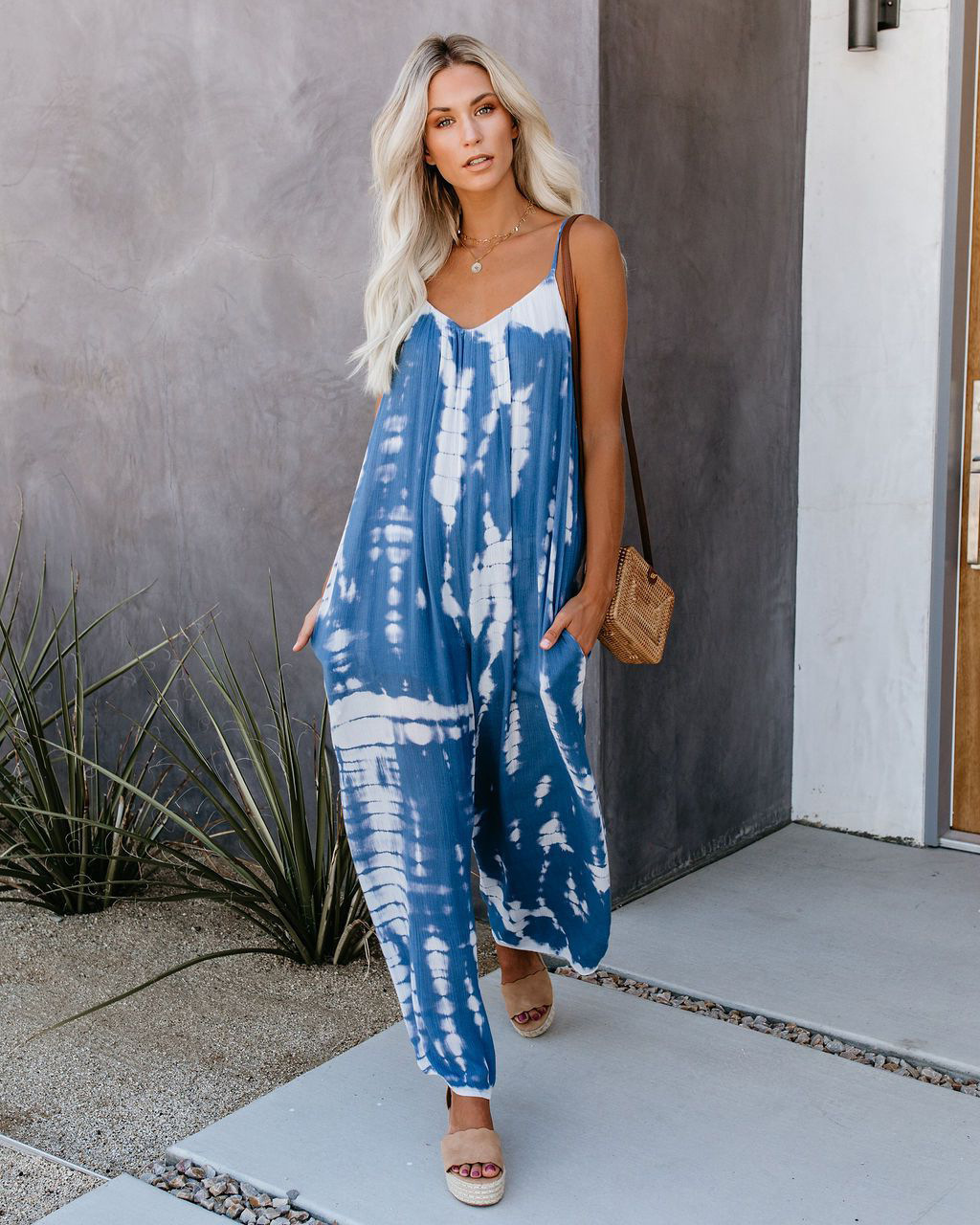 Relaxed Tie-Dye Spaghetti Strap Wide Leg Jumpsuit