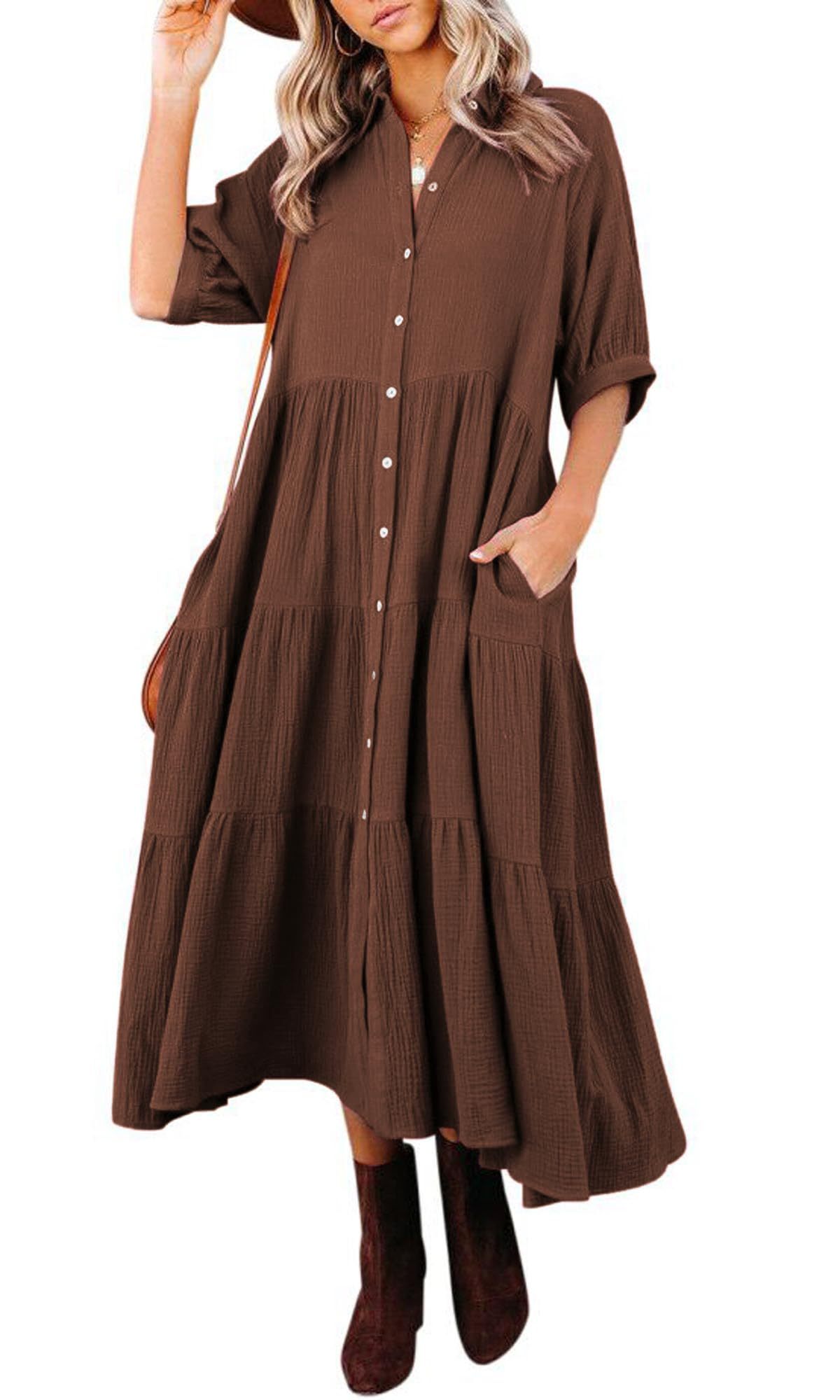 2024 Hot Sale❤️Half Sleeves Dress with Pockets(Buy 2 Free Shipping)