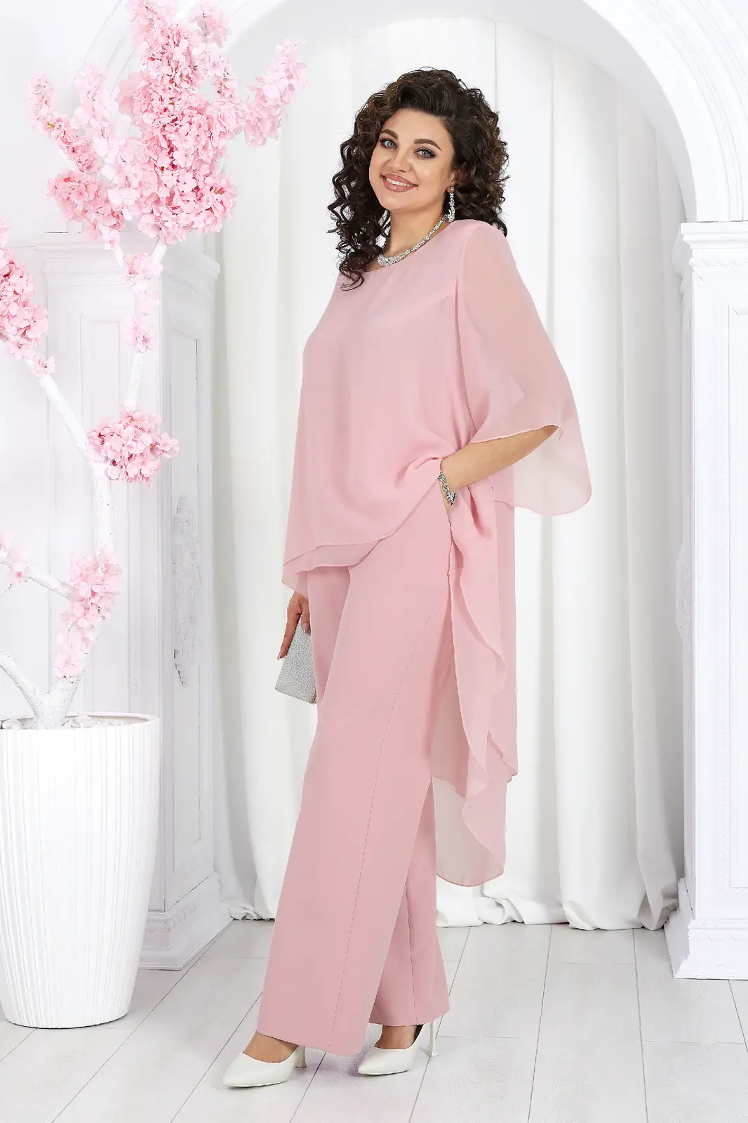 Elegant Layered Chiffon High-Low Top and Pants Set (Buy 2 Free Shipping)